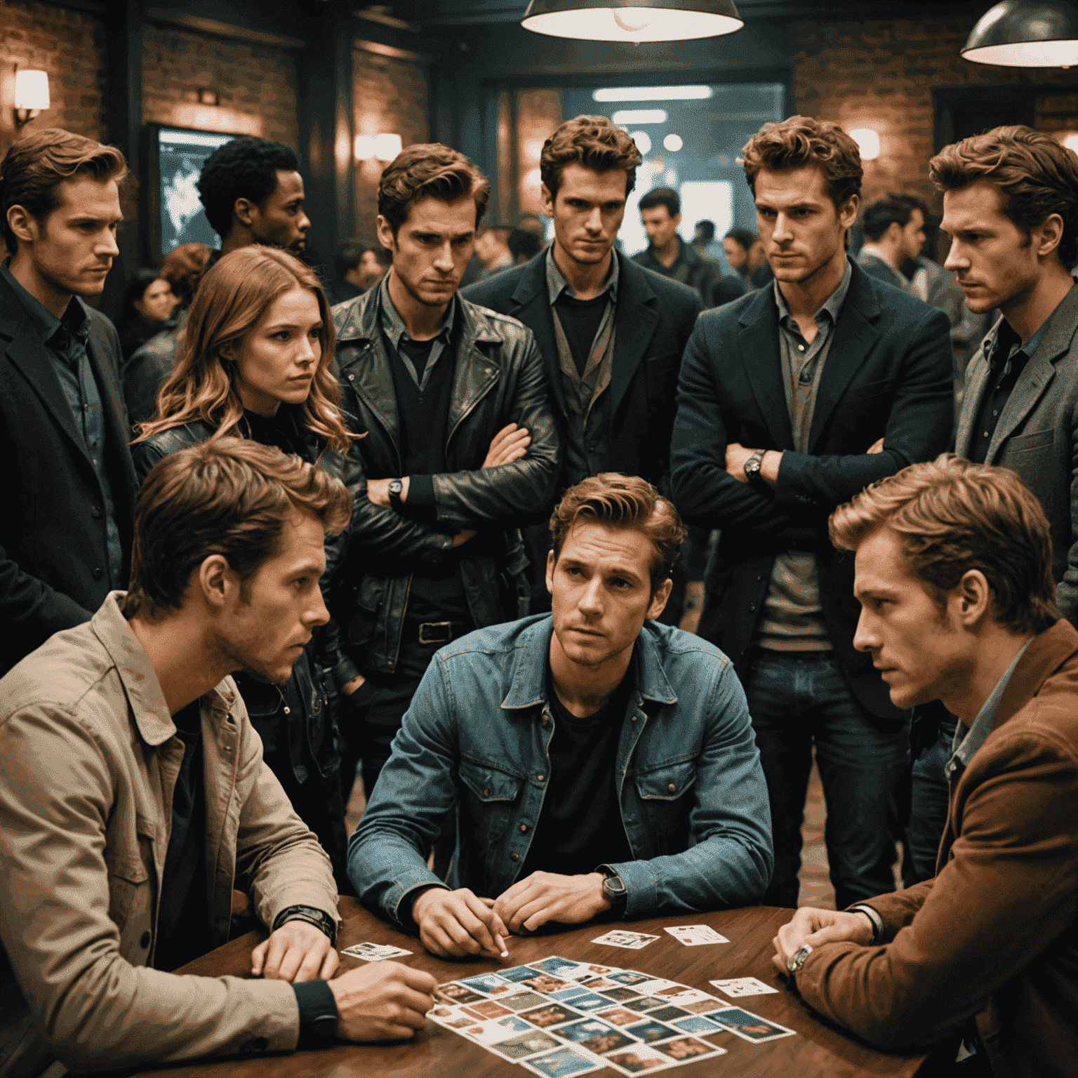 Bir grup insan Secret Hitler ve The Resistance gibi sosyal çıkarım oyunları oynarken. Oyuncuların yüz ifadeleri ve vücut dilleri, blöf ve aldatma unsurlarını yansıtıyor.